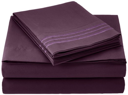 Sweet Home Collection 1800 Thread Count Egyptian Quality 3 Piece Deep Pocket Bed Sheet Set, Twin, Purple