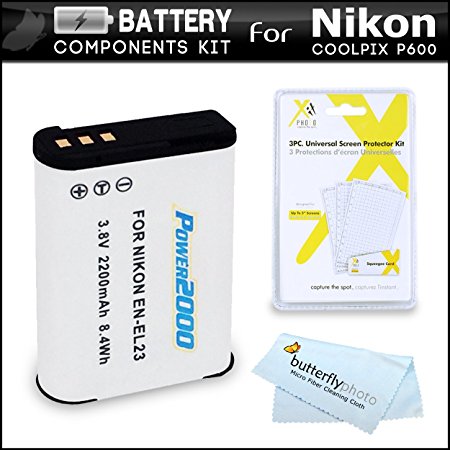 Battery Kit For Nikon COOLPIX B700, P900, P610, P600 Wi-Fi Digital Camera Digital Camera Includes Extended Replacement (2200Mah) EN-EL23 Battery   LCD Screen Protectors   MicroFiber Cleaning Cloth