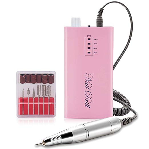 30000RPM Portable Nail Drill Machine, AZ GOGO Professional Rechargeable Electric Efile Nail Drill for Acrylic Nails, Manicure/Pedicure, Polishing, Cuticle - Salon or Home Use（Pink）