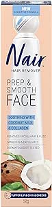 Nair Prep and Smooth Face, Facial Hair Remover, Touch Free Hair Removal Cream with Sensitive Coconut Milk and Collagen for Skincare, Dermatologist Tested, 50g