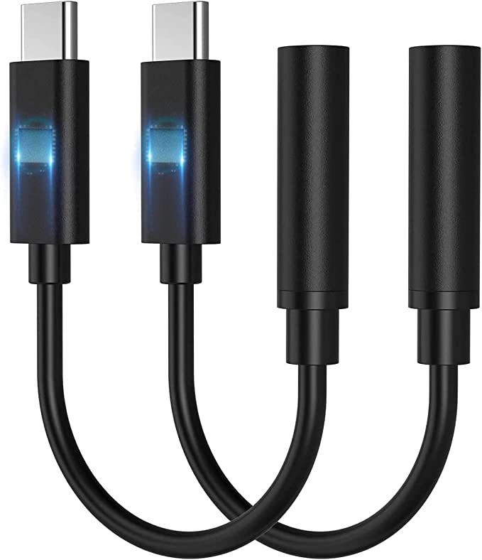 USB-C to 3.5 mm Headphone Jack Adapter,Type C to 3.5mm Aux Audio Earphone Dongle Jack Cable Adapter Connector for Samsung Galaxy/Huawei P30 Pro/Mate 10 Pro/iPad Pro/Google Pixel/OnePlus-[2 Pack Black]