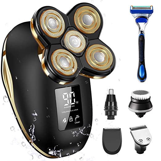 OriHea Electric Shavers for Men Bald Head Shaver LED Mens Electric Shaving Razors Rechargeable Cordless Wet Dry Rotary Shaver Grooming Kit