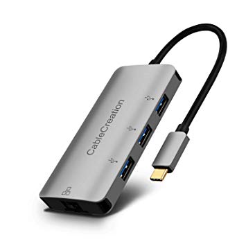 CableCreation USB C Hub, Type C to 3 USB 3.0 Ports, Ethernet Adapter, Compatible with MacBook Pro 2018/2017, MacBook 2018/2017, iMac, Surface Go, Yoga 920, USB Flash Drives and More, Aluminum