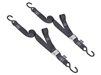 Powertye 2" x 8ft Made in USA Cam Buckle Tie-Down with Heavy-Duty S-Hooks, Black (pair)