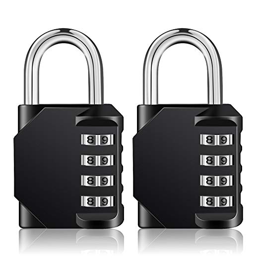 Combination Padlock Outdoor, Locker Lock, 4 Digit Lock, 2 Pack Combo Lock, Gym Lock, School Lock, Resettable Weatherproof Combination Lock for Gates, Doors, Hasps, Storage (Black)