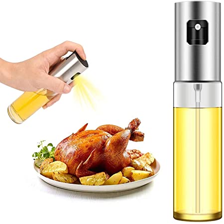 BELIONERA Food Grade Boro-Silicate Glass Oil Spray Bottle Vinegar Bottle Oil Dispenser for Cooking, Salad, BBQ, Kitchen Baking, Roasting (100 ml_White)