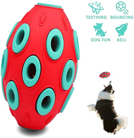 Haliluya Durable Dog Puppy Chew Toys, Toy Ball with Bell for Pets Dogs Cats, Self-Playing Rubber Bouncy Ball Toy for Chewing, Teething, Ball Exercise Game IQ Training Ball