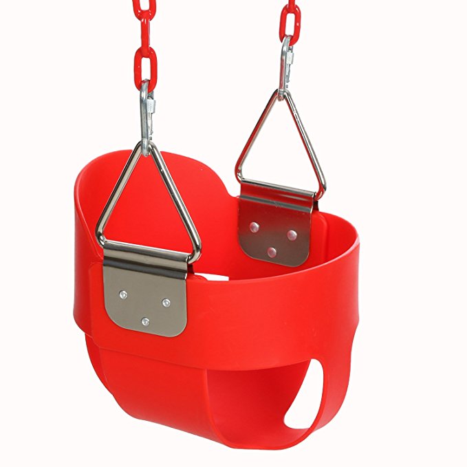 Funmily High Back Full Bucket Toddler Swing Seat with 60 inch Plastic Coated Swing Chains & 2 Snap Hooks Fully Assembled - Swing Set (Red)