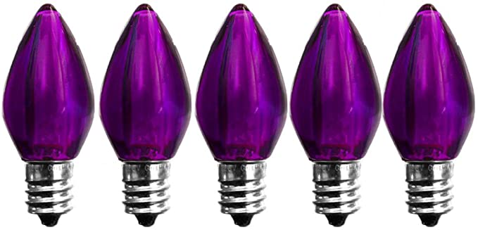 EZLS C7 Purple LED Bulbs - 5 Pack Smooth Lens Purple Transparent C7 Replacement Bulbs