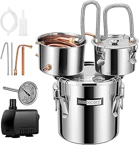 VIVOHOME Alcohol Still 8 Gal, Stainless Steel Alcohol Distiller with Copper Tube & Build-in Thermometer & Water Pump