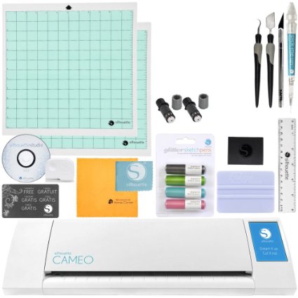 Silhouette CAMEO with Bonus Mat, Glitter Sketch Pens, Tool Kit, and Starter Guide
