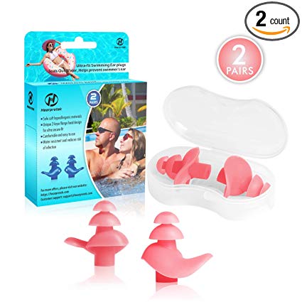 Hearprotek [Upgraded Design] Silicone Swimming Earplugs, 2 Pairs Waterproof Reusable Ear Plugs for Swimming Showering Bathing Surfing and Other Water Sports Adult Size