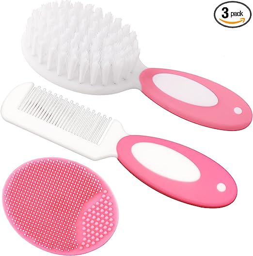 Baby Hair Brush, Cradle Cap Brush, Baby Hair Comb, Baby Hair Brush and Comb Set for Newborns & Toddlers, Baby Brush Soft Bristles, Ideal for Cradle Cap, Perfect Baby Registry Gift (Pink)