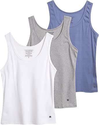 Lucky Brand Women's Tank Top - 3 Pack Stretch Cotton Scoop Neck Ribbed Sleeveless T-Shirt (S-XL)