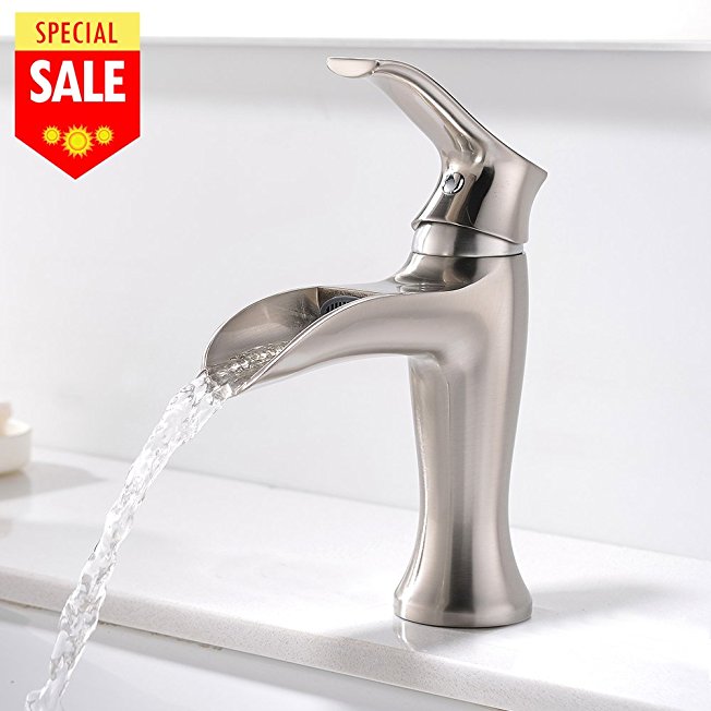 VESLA HOME Single Handle Hole Waterfall Spout Bathroom Vessel Faucet,Brushed Nickel Bathroom Sink Faucet