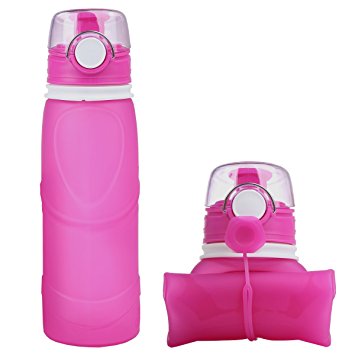 Silicone Collapsible Sports Water Bottle -Large Capacity 26 oz (750 ml) - BPA Free Foldable Bottle for Outdoor Travel & Sports & Daily use (Light Red)