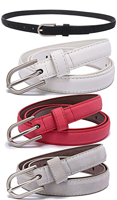 Set of Women’s Skinny Leather Belt Solid Color Waist or Hips Ornament 10 Sizes