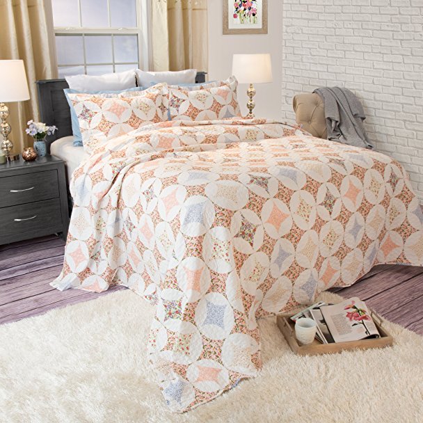 Lavish Home Charlotte Printed 3-Piece Quilt Set, Full/Queen