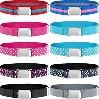 10 Pieces Kids Adjustable Buckle Belts Clasp Elastic Easy Belts with Buckle for Kids Toddlers