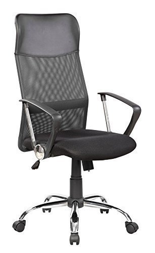 Anji Modern Furniture 8074-BK High-Back Swivel Mesh/PVC Seat Computer Swivel Lumbar Support Executive Office Chair with Seat Height Adjustment