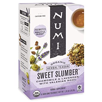 Numi Organic Tea Sweet Slumber with Chamomile, Valerian Root & Lavender, 16 Count Box of Tea Bags (Pack of 3) Herbal Teasan (Packaging May Vary)