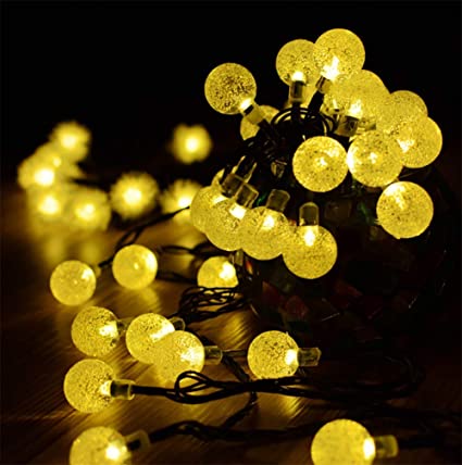 BicycleStore Globe String Lights, 19.7 Ft 30 LED Outdoor Solar Waterproof Light 8 Modes Fairy Connectable Weatherproof Crystal Ball Lamp Dimmable Solar Powered and Battery Operated for Garden Home