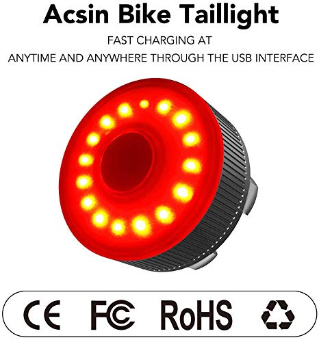 Bike Tail Light, Acsin Bike Rear Lights Ultra Bright USB Rechargeable IP65 Waterproof 5 Modes 20 Lumens Micro Bicycle LED Taillight Detachable Rear Safety Red Bicycle Blinker