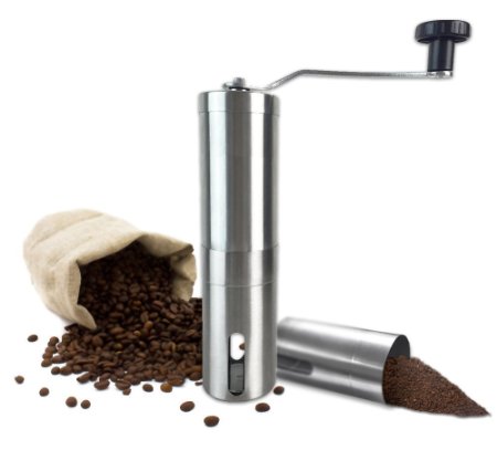 Manual Coffee Grinder with Ceramic Burr - High Quality Hand Coffee Burr Hand Coffee Mill with Precision Conical Burr Adjustable Portable Stainless Steel Slim Design By All One Tech
