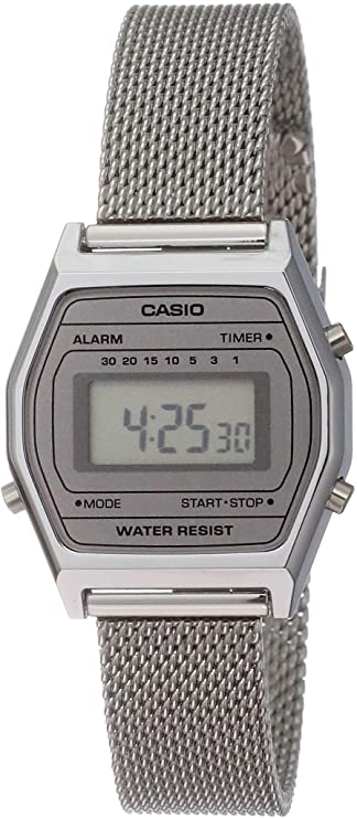 Casio LA690WEM-7 Women's Vintage Youth Silver Mesh Band Alarm Chronograph Digital Watch