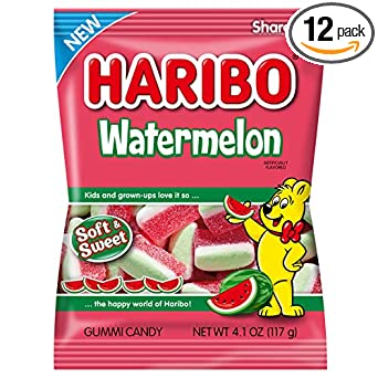 Haribo Gummi Candy, Watermelon, 4.1 Oz, Pack of 12