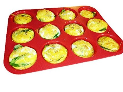 Keliwa 12 Cup Silicone Muffin & Cupcake Baking Pan / Non - Stick / Dishwasher - Microwave Safe /  21 FREE RECIPES
