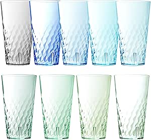 Youngever 9 Pack 24 Ounce Plastic Tumblers, Cafe Break-Resistant Drinking Glasses, Shatterproof Beverage Tumblers, 9 Coastal Colors