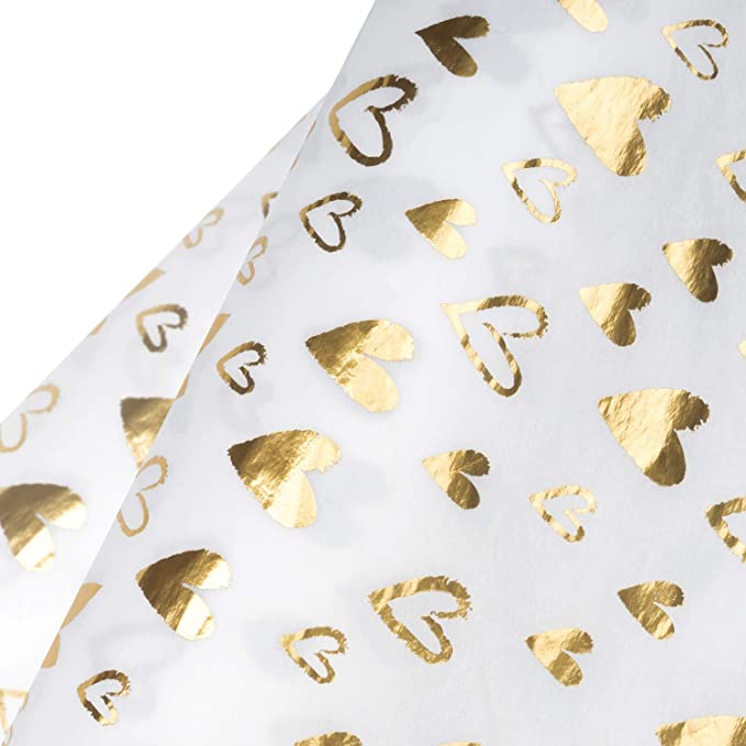 WRAPAHOLIC Gift Wrapping Tissue Paper - 24 Sheets Metallic Gold Sweet Heart Design Gift Wrap Paper Bulk for Packing, DIY Crafts - 19.7x27.5 inch
