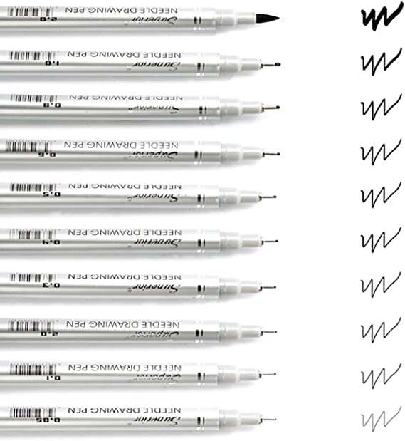 Micro-Line Pen 10 Size Black, Fineliner Ink Pen, Waterproof Archival Ink Calligraphy Pens for Artist Illustration, Sketching, Technical Drawing, Brush Lettering
