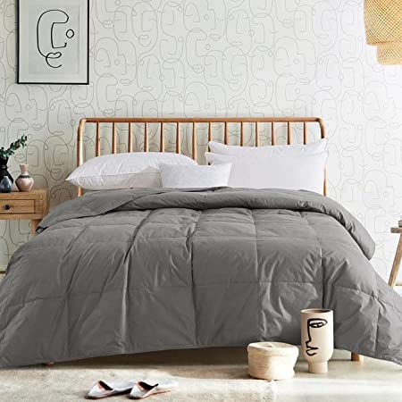 Cosybay Cotton Quilted Grey Feather Comforter Filled with Feather & Down –Machine Washable - Lightweight Duvet Insert or Stand-Alone –Full Size (82×86 Inch)