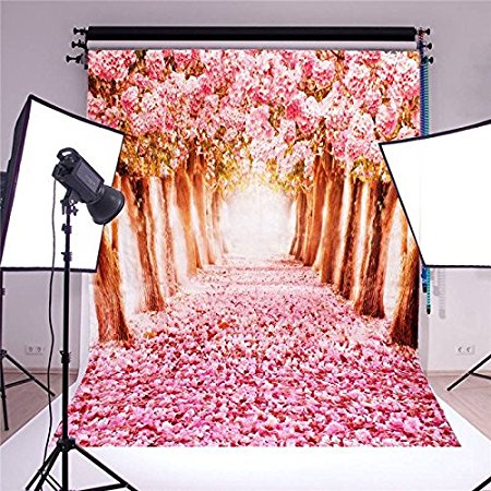 Mohoo 5x7ft Vinyl Photography Background Cherry blossoms Street Pattern Photography Backdrop Studio Props