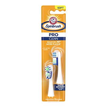 ARM & HAMMER Spinbrush Pro Series Daily Clean Toothbrush Replacement Heads, Soft Bristles, 2 Pack