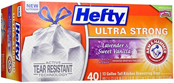 Hefty Ultra Strong Tall Kitchen Drawstring Trash Bag, Lavender Sweet Vanilla, 40 Count (Pack of 1)