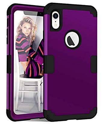 ANHONG iPhone XR Protective Case,Shockproof 3 Layer Soft Silicone Defender Heavy Duty Phone Cover Compatible iPhone XR(2018) (Purple and Balck)