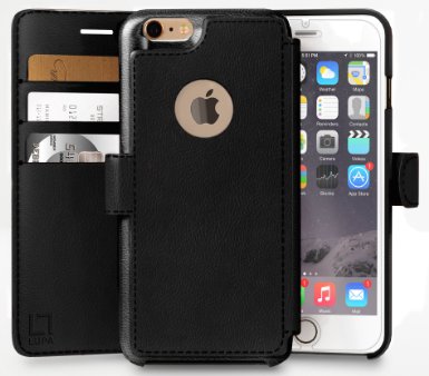 iPhone 6 6s Wallet Case  Durable and Slim  Bonus Screen Protector and Gift Box  Lightweight Classic Design  Ultra-Strong Magnetic Closure  Faux Leather  Black  Apple 66s 47 in