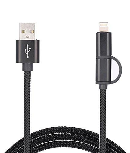 Warmstor 2-in-1 6.6ft Durable Nylon Braided Charging/Sync Lightning Cable Micro USB Andriod Data Cable for iPhone 6s, 6s , 6, 6 , 5, 5s, 5c, iPad mini/Air, iPod, Samsung, Google, Huawei and more