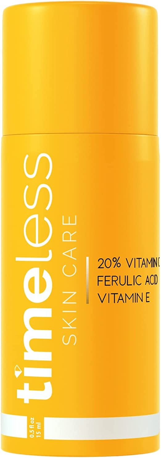 Timeless Skin Care 20% Vitamin C + E Ferulic Acid Serum - 0.5 oz - Lightweight, Non-Greasy Formula - Use Daily to Brighten, Restore & Correct Skin - Recommended for All Skin Types