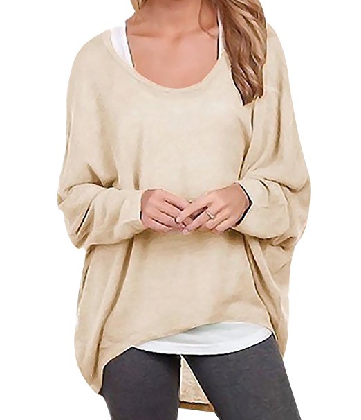 Oryer Womens Casual Oversized Baggy Off Shoulder Shirts Batwing Sleeve Loose Pullover Tops