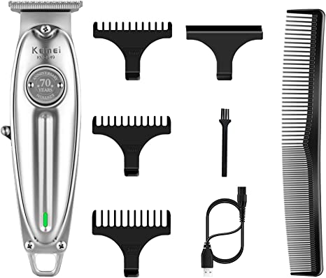 Kemei Professional Beard/Hair Trimmer with 0mm Bald Blade Hair Clippers for Men Stylists and Barbers Cordless Rechargeable Quiet