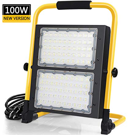 2019 Upgrated 100W Folding LED Work Light 10000LM Adjustable Portable Flood Lights with16ft Cord Plug Waterproof IP65 5000K Daylight White Worklights