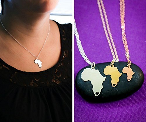 Africa Necklace - IBD - Personalize with Name or Coordinates – Choose Chain Length – Pendant Size Options - Ships in 2 Business Days - Sterling Silver 14K Rose Gold Filled Charm - Laser Engraved