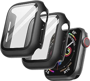 JETech Cover con Pellicola Protettiva per Apple Watch SE (2022/2020) /Series 6 5 4 40 mm, Custodia Protettiva Complessiva, Pellicola Integrata in Vetro Temperato, 2 Pezzi (Nero)