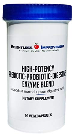 Relentless Improvement Prebiotic Probiotic Digestive Enzyme Blend Targets Upper Digestive Tract Support | Enzyme Blend | Lactospore Bacillus coagulans | DE111 Bacillus subtilis | Prebiotic PreforPro
