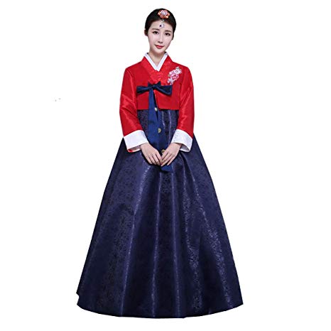 XINFU Women Korean Traditional Long Sleeve Classic Hanboks Dress Cosplay Costume