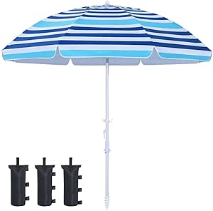 ABCCANOPY Beach Umbrella 7.5FT - Outdoor Windproof Umbrella with Sand Anchor, Bags & Tilt, Portable UV Protection Sunshade Umbrellas with Carry Bag for Beach Pool Patio Garden, Turquoise Navyblue